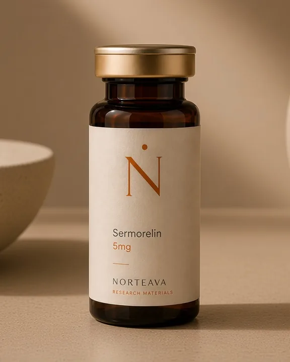 Sermorelin research material vial — Norteava